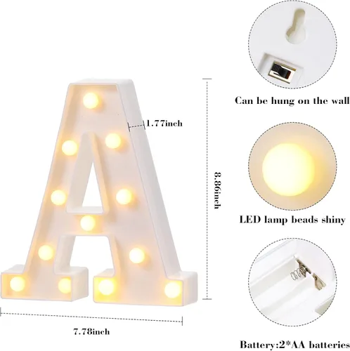 Miniatura 2 de Mudder 3 letreros iluminados de marquesina de 8.9 x 23.7 x 1.8 pulgadas, letrero de barra con luz LED, letras del alfabeto, luz nocturna alimentada