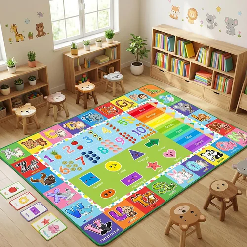 Miniatura 8 de ABC - Alfombra del alfabeto para dormitorio de niños, 2.5 x 4 pies, tapete de juego educativo con números y animales para guardería infantil