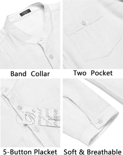 Miniatura 4 de COOFANDY Camiseta de lino Henley de manga larga para hombre, estilo hippie, de algodón, playeras