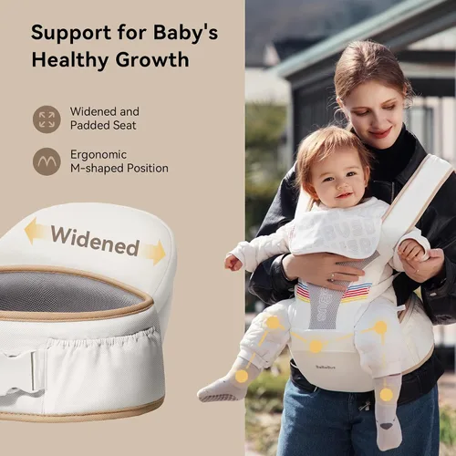 Miniatura 7 de Baby Carrier with Hip Seat, BeBeBus 2-in-1 Ergonomic Newborn to Toddler Carrier up to 44 lbs, Detachable Hands-Free for Infant, All Season Carry