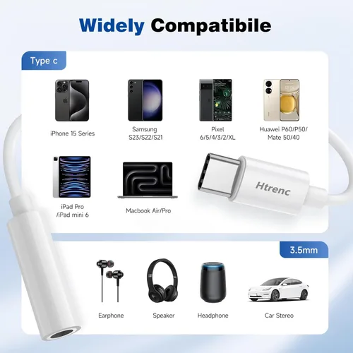 Miniatura 3 de Adaptador USB C a conector de auriculares de 0.138 in para iPhone 16/16 Pro/15/15 Pro/Pro Max/Plus, cable auxiliar tipo C compatible con iPad