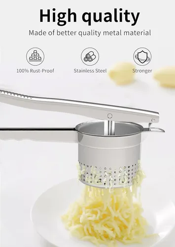 Miniatura 4 de GloTika Ricer de papas grande de 15 onzas con 3 discos intercambiables, triturador de papas de acero inoxidable resistente con mango ergonómico