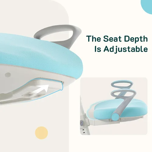 Miniatura 6 de Silla de escritorio ergonómica para niños con reposapiés y asiento ajustable en altura, multifuncional para estudio, trabajo y comedor, cojín cómodo