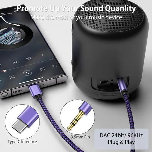Miniatura 3 de Cable Samsung S26 Ultra USB C a conector auxiliar de audio de 0.138 in, cable trenzado auxiliar de 3 pies tipo C a auriculares auxiliares para Azul