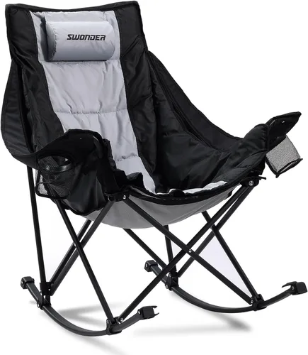 Swonder Silla mecedora de gran tamaño con innovador cojín de asiento extraíble 2 en 1 para todas las estaciones, silla plegable para exteriores