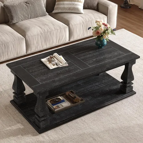 Miniatura 3 de JIVOIT Mesa de centro de granja con estante de almacenamiento, mesa auxiliar rectangular de 47.24 pulgadas de largo con parte superior de tablones