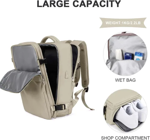 Miniatura 8 de coowoz Mochila de mano para mujeres y hombres, mochila de viaje aprobada por aerolíneas, mochila deportiva para laptop, B- Caqui, Grande, Mochila