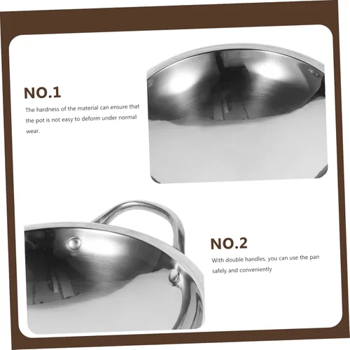 Miniatura 4 de Wok de fondo redondo de acero inoxidable con parte inferior plana para freír sartén de doble mango fácil de limpiar utensilios de cocina