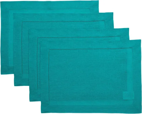 Miniatura 43 de Solino Home Juego de 4 manteles individuales de lino – Manteles individuales clásicos con vainica azul cielo de 14 x 19 pulgadas – manteles 09: Azul