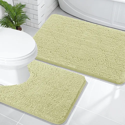 Miniatura 230 de OLANLY Juego de alfombras de baño de 2 piezas, alfombras de baño de chenilla suave y absorbente y alfombra de contorno en forma de U para inodoro