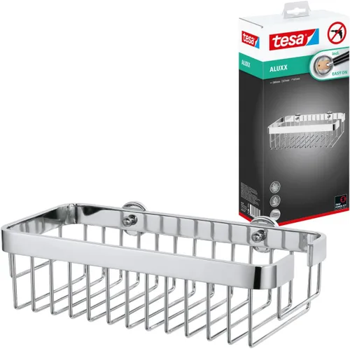Miniatura 14 de tesa® Aluxx - Cesta de ducha pequeña, aluminio cromado brillante, autoadhesiva, tecnología de montaje adhesiva, 1.969 in x 8.661 in x 4.016 in