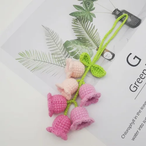 Miniatura 4 de Adorno colgante para espejo retrovisor de automóvil, cesta de flores de ganchillo, accesorios para plantas, adorno de automóvil tejido hecho a mano