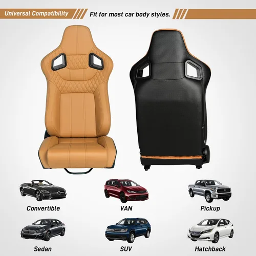 Miniatura 7 de Asientos de Carreras 2 Piezas Asientos Bucket Reclinables con 2 Deslizadores Asientos de Cuero PU Ajustables Asientos Deportivos Universales