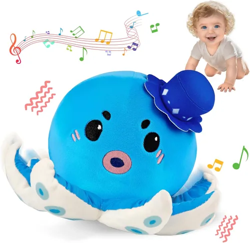 Juguete musical para bebé de 6 a 12 meses, pulpo de peluche recargable que gatea con 40 canciones y grabación de voz – Juguete interactivo para