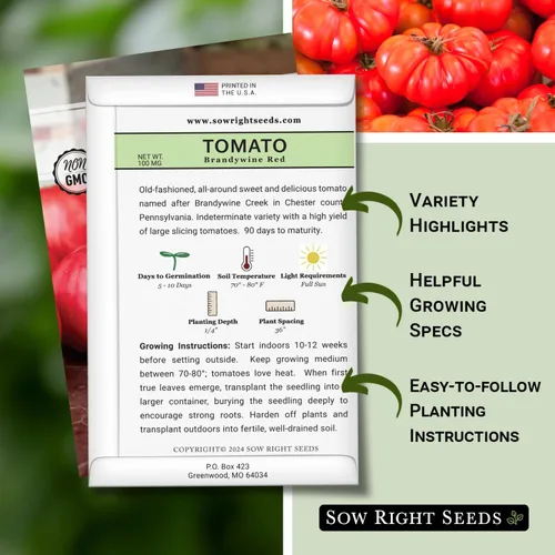Miniatura 2 de Sow Right Seeds - Semillas de tomate rojo Brandywine para plantar - Tomates de carne de res sin OMG - Semillas de tomate de res grandes para jardín