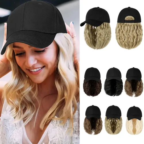 Miniatura 17 de Peluca de gorra de béisbol para mujer, gorra de béisbol con extensiones de cabello, gorra ajustable adjunta de 15 pulgadas, peluca sintética corta