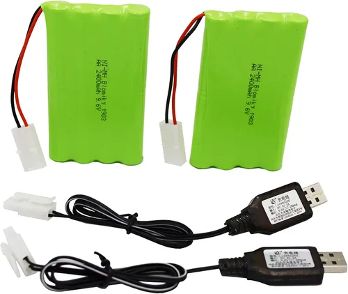 Miniatura 7 de Blomiky Paquete de 2 baterías AA recargables NiMH de 9.6 V 2000 mAh con conectores estándar Tamiya enchufe y cable USB para auto tanque RC