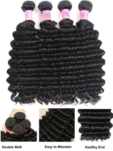 Miniatura 2 de UNICE 3 paquetes de cabello humano ondulado profundo, 12, 12, 14 pulgadas, sin procesar, cabello virgen brasileño sin procesar, extensiones
