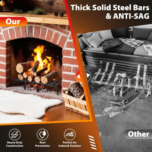 Miniatura 5 de YSEJOMP Rejilla de acero para chimenea, rejilla para estufa para quemar madera eficiente y eficaz, hogar interior y exterior, color negro mate