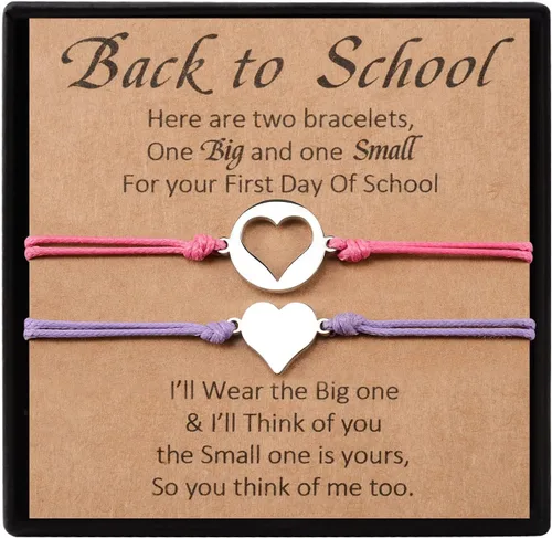 YELUWA 2 Pcs Back to School Gift, First Day of School Gift, Lovely Charm Bracelets Set for DaughterSon from Mother Mommy and Me Jewelry with Gift