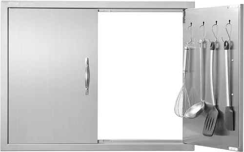 Miniatura 10 de VEVOR Puerta de acceso para barbacoa, 36 pulgadas de ancho x 21 pulgadas de alto, puerta de cocina doble para exteriores, puerta de acero inoxidable