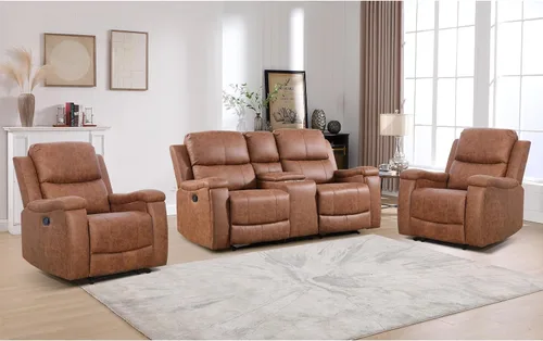 CANMOV Juego de sofá reclinable manual de piel sintética, 2 sillas reclinables manuales individuales y sofá biplaza reclinable de 2 asientos con