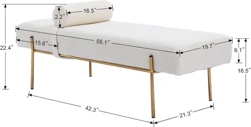 Miniatura 2 de Moderno banco de entrada tapizado con almohada desmontable para sala de estar, banco otomano de piel sintética con patas de metal dorado, cómodo