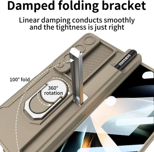 Miniatura 5 de Wefor Funda para Samsung Galaxy Z Fold 4 con soporte para S Pen (protección de bisagra), soporte magnético de anillo de 360°, cubierta de cámara