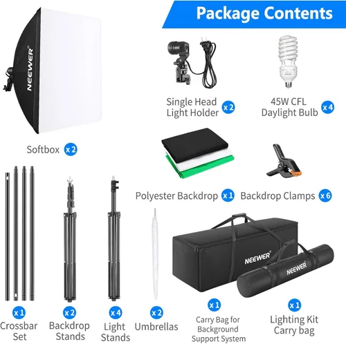 Miniatura 8 de Sistema de apoyo de fondo Neewer, de 8.5 x 10 pies y equipo de iluminación continua de 800 W, 5500 K, softbox y sombrillas para estudio fotográfico