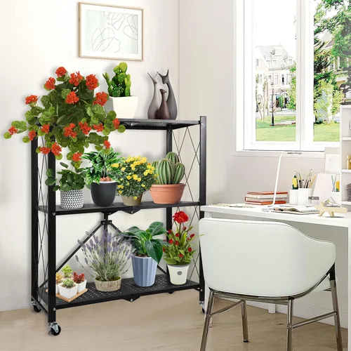 Miniatura 6 de Soporte de metal para plantas, estante plegable de 3 niveles para flores