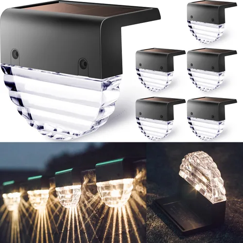 TIJNN - Luces solares para terraza al aire libre, luces impermeables LED para vallas para escalones, patio, jardín, decoración de patio - paquete de