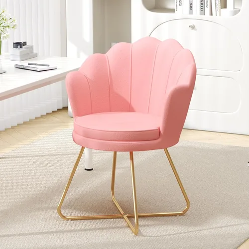 Miniatura 8 de Furniliving Sillas de tocador rosas, silla de maquillaje de terciopelo para dormitorio, silla de escritorio de oficina en casa con patas chapadas