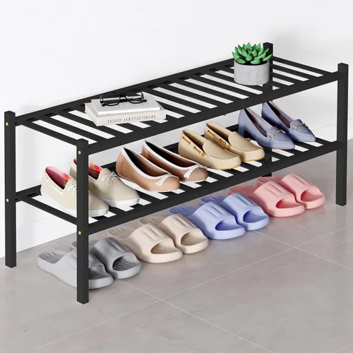 Miniatura 23 de Smiry Zapatero de bambú para clóset, organizador de zapatos apilable de 4 niveles largo de madera, estante de almacenamiento de zapatos Negro