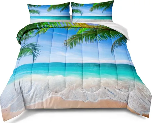 Miniatura 9 de BDUCOK Twin Size Ocean Starfish Comforter Set Teal Turquoise Beach Bedding with Seashell Print Coastal Nautical Bedroom Decor All Season 3005Twin