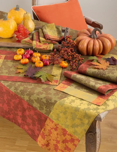 Miniatura 2 de SARO LIFESTYLE Camino de mesa de algodón jacquard con diseño de follaje otoñal, 13 x 72 pulgadas, multicolor