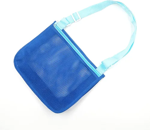 Miniatura 9 de UTTPLL Bolsa de playa de malla colorida ajustable para niños, bolsa de red de secado rápido para conchas marinas que recolecta arena juguete Rosa