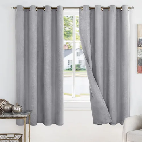 BGment Cortinas opacas gris oscuro para dormitorio de niños, 63 pulgadas de largo, lino texturizado, aislamiento térmico, bloqueo solar total,