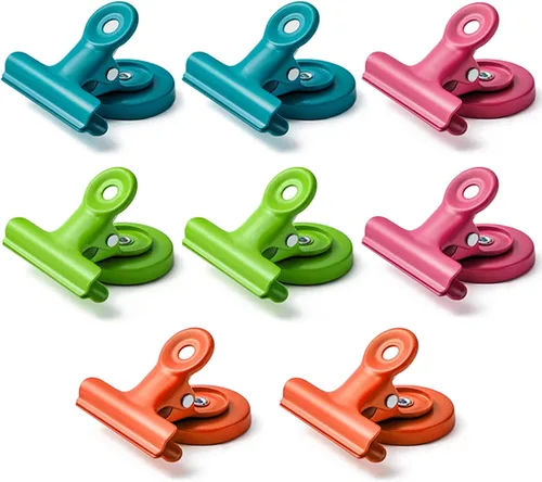 Miniatura 9 de Paquete de 16 clips magnéticos, clips de metal resistentes con imán fuerte para refrigerador y pizarra blanca, suministros coloridos para profesores