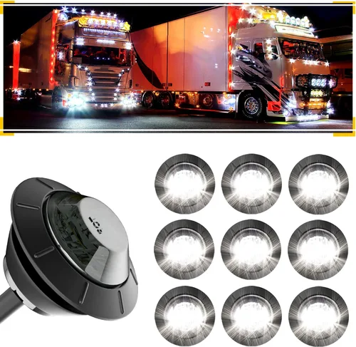 BJZ 10 piezas de luces LED redondas de 3/4" blancas de 12V para remolque, luz de señal delantera, trasera, lateral, impermeable con lente ahumada