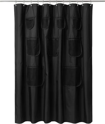 Miniatura 11 de Mrs Awesome Cortina de Ducha de Tela Gris o Forro con 9 Bolsillos de Malla, 72 x 72 pulgadas, Impermeable, Lavable y con Ojales Resistentes al