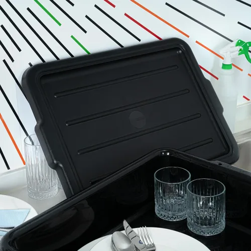 Miniatura 6 de Restaurantware - Solo tapa: RW Clean 23.2 pulgadas x 16.9 pulgadas, 1 tapa a presión para caja de autobús - Con asas, tapa de plástico negro