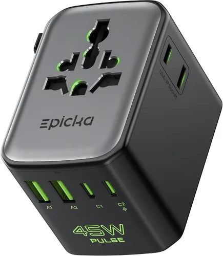 Miniatura 9 de Epicka Pulse Duo - Adaptador de viaje universal de 65 W, adaptador de corriente internacional con PD y QC 3.0 de carga rápida para 2 dispositivos