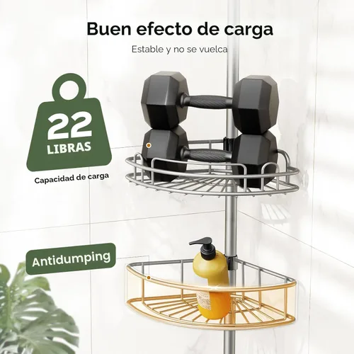 Miniatura 6 de HAMITOR Organizador de Ducha de Esquina con Barra de Tensión: Estanterías Ajustables de 4 Niveles Resistente a la Oxidación - 120-206 Cm Instalación