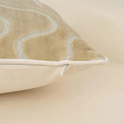 Miniatura 4 de Yangest Funda de Almohada Decorativa Cuadrada Beige de Terciopelo Ondulado, Funda de Cojín Moderna con Cremallera para Sofá, Sofá de Dos Plazas
