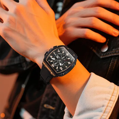 Miniatura 2 de OLEVS Reloj para hombre de lujo de cara grande negro relojes de pulsera de silicona cuadrado multifuncional vestido impermeable cronógrafo analógico
