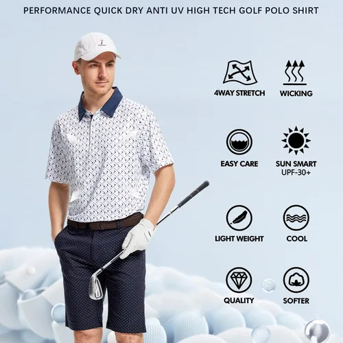 Miniatura 4 de Camisa de golf para hombre que absorbe la humedad, ajuste seco, estampado, manga corta, polo para hombre