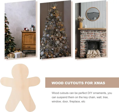 Miniatura 6 de 10 piezas de madera de hombre de jengibre recortes de madera sin terminar manualidades de madera adorno de pintura de Navidad DIY recortes de madera