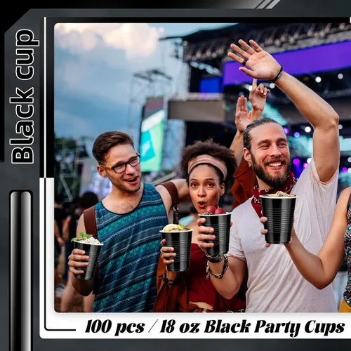 Miniatura 2 de Paquete de 100 vasos de plástico negros de 18 onzas, vasos desechables de alta resistencia para fiestas, vasos de graduación para bodas, cumpleaños