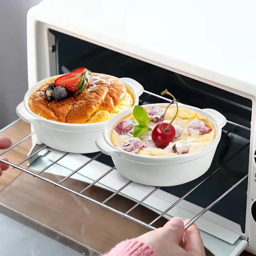 Miniatura 3 de Foraineam Paquete de 8 platos de soufflé de porcelana de 10 onzas con doble asa, juego de utensilios para hornear para pudín, crema brulee, soufflé