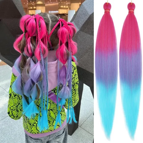 Miniatura 37 de Cabello trenzado verde con lentejuelas de 26 pulgadas, preestirado, trenzas de textura Yaki, extensiones de cabello pre plumadas, 3 paquetes, fácil